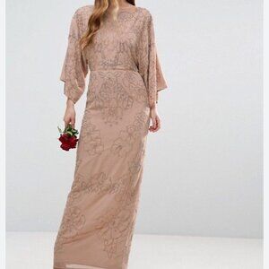 new asos red carpet kimono all beaded tie back maxi dress us 2